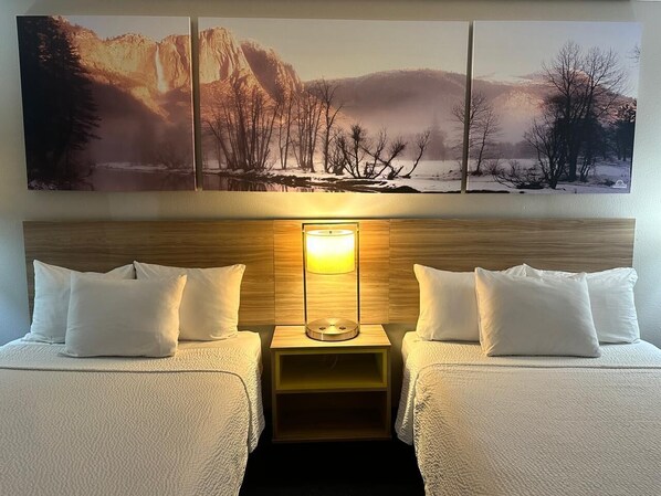 Room, 2 Double Beds, Non Smoking | In-room safe, desk, laptop workspace, soundproofing