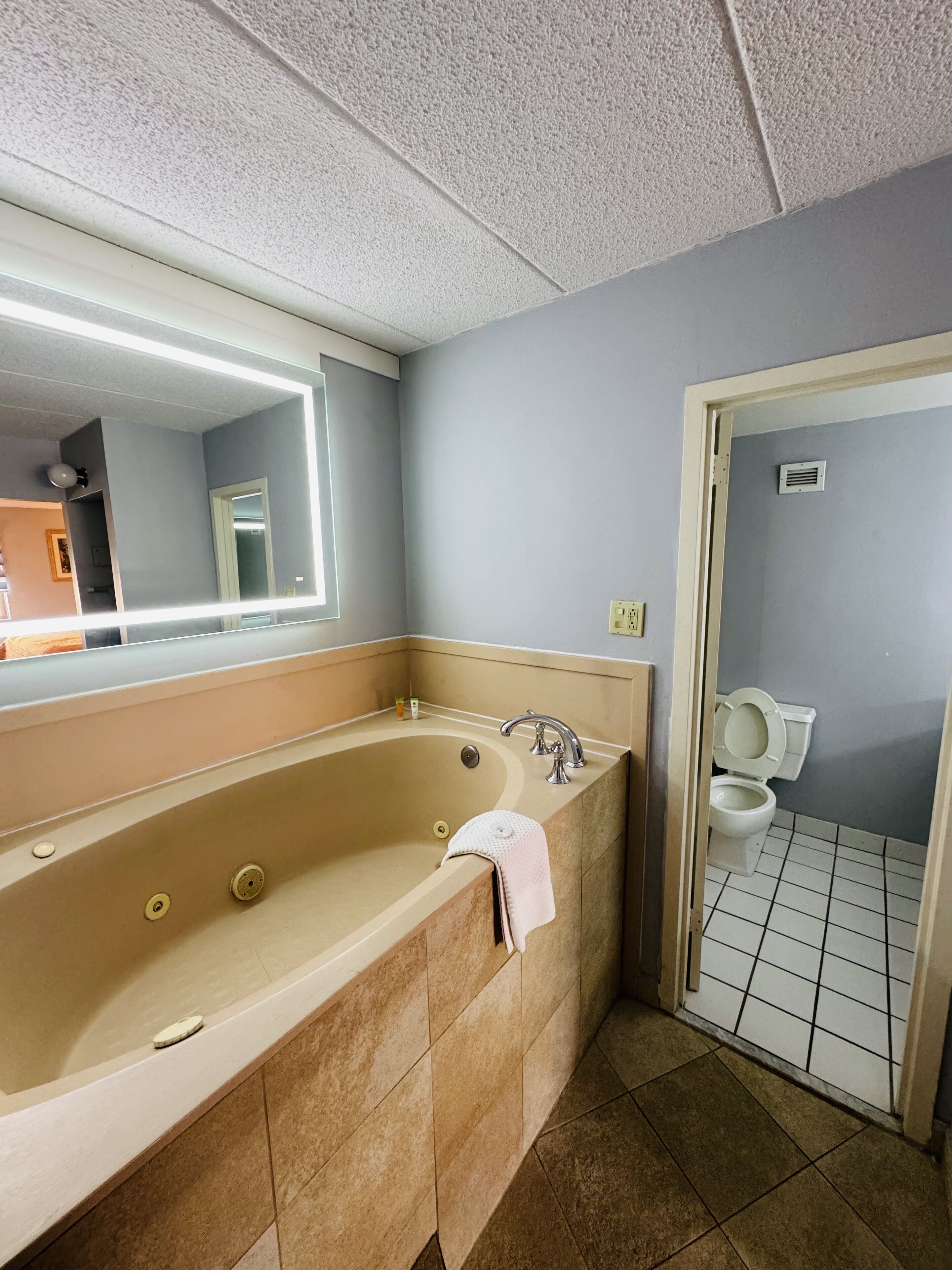 Suite, 1 King-Bett und Schlafsofa, Whirlpool | Badezimmerausstattung | Duschwanne, kostenlose Toilettenartikel, Haartrockner, Handtücher