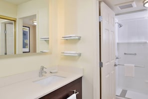 Eco-friendly toiletries, hair dryer, towels