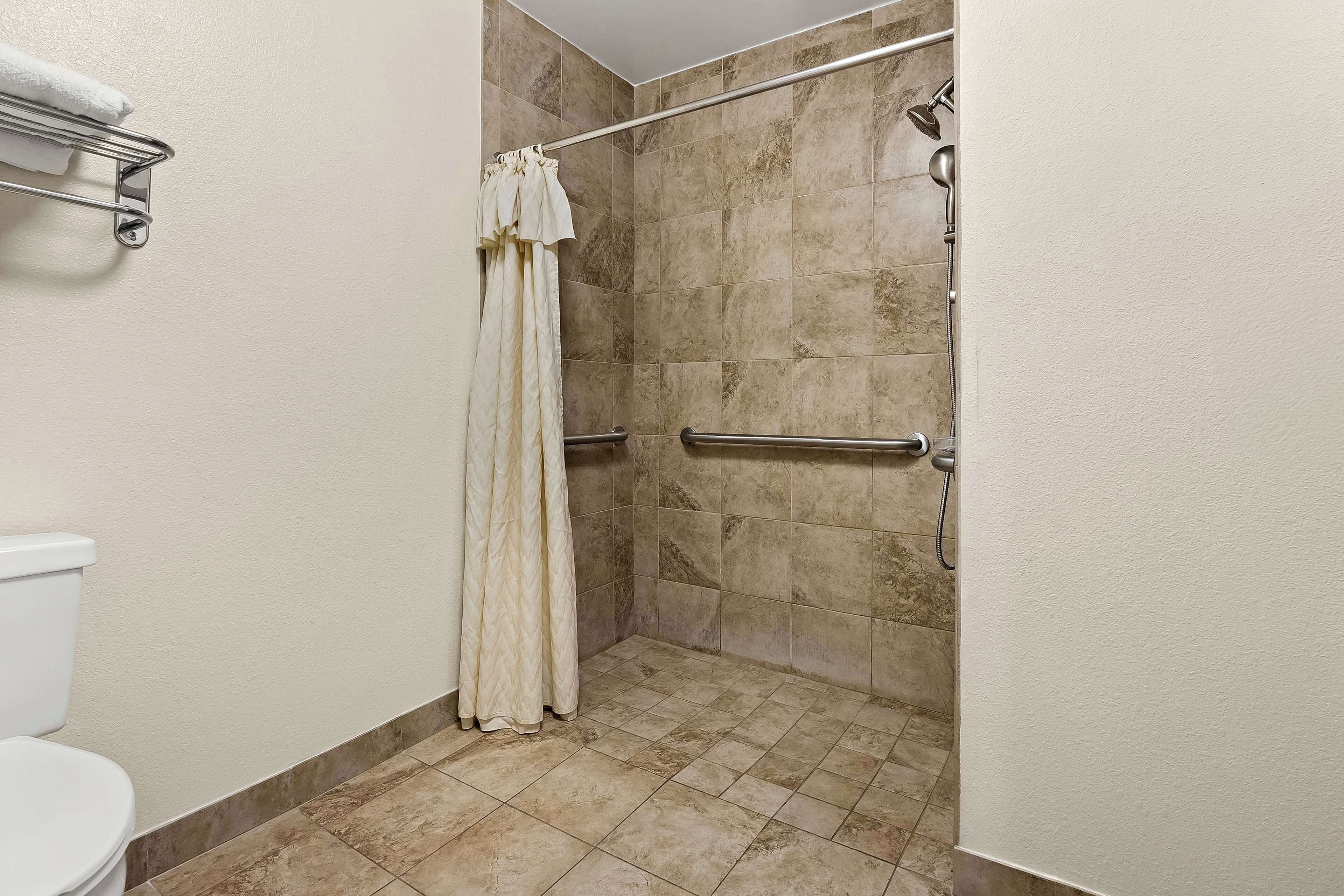 standard room, 1 king bed, accessible, refrigerator & microwave | bathroom | combined shower/bathtub, eco-friendly toiletries, hair dryer, towels