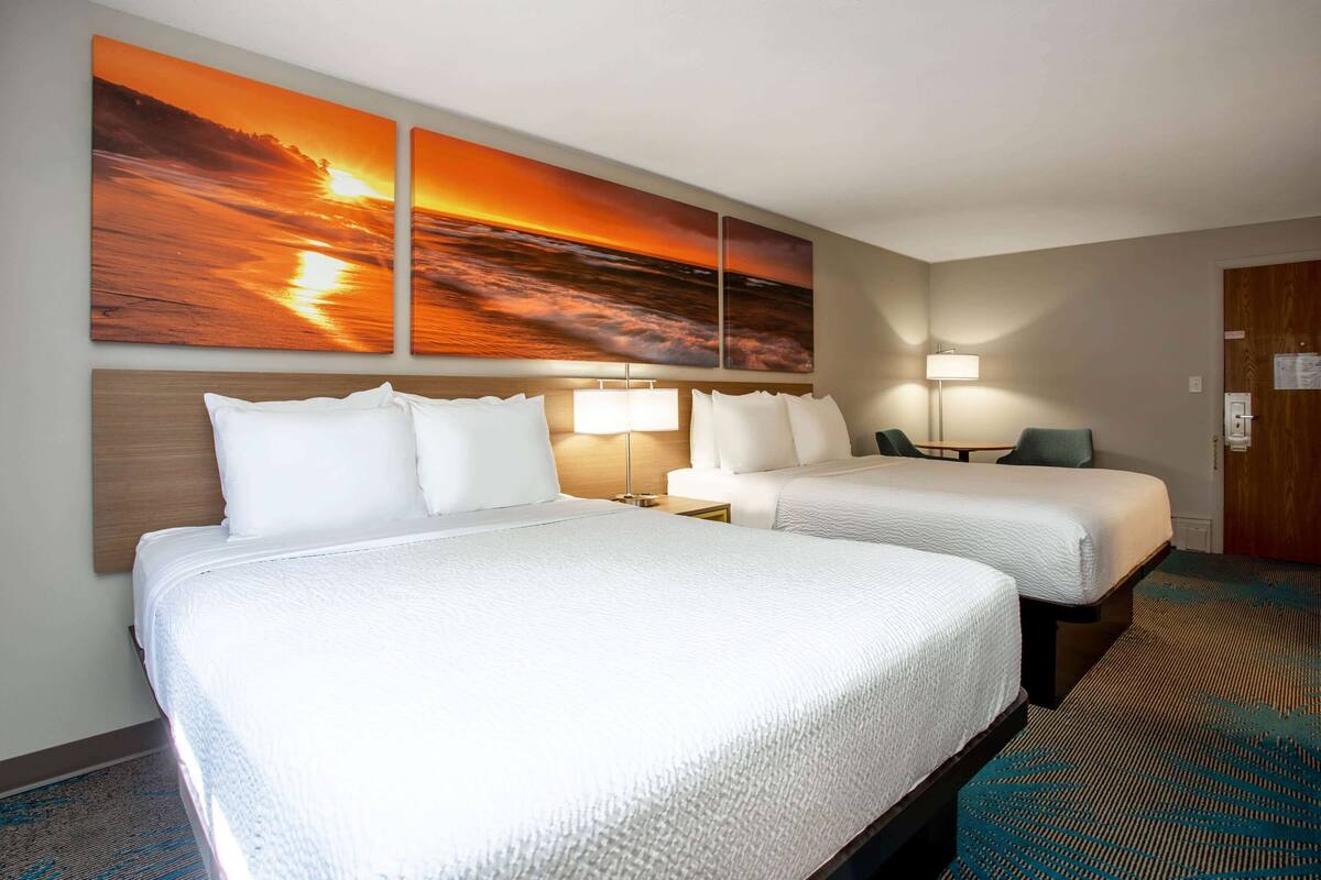 room, 2 queen beds, non smoking | in-room safe, desk, blackout curtains, iron/ironing board