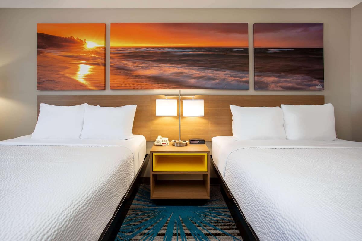 room, 2 queen beds, non smoking | in-room safe, desk, blackout curtains, iron/ironing board