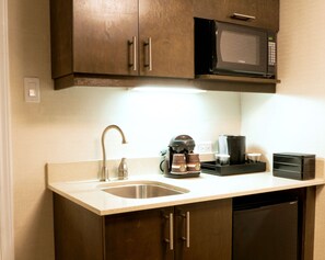 Fridge, microwave, coffee/tea maker