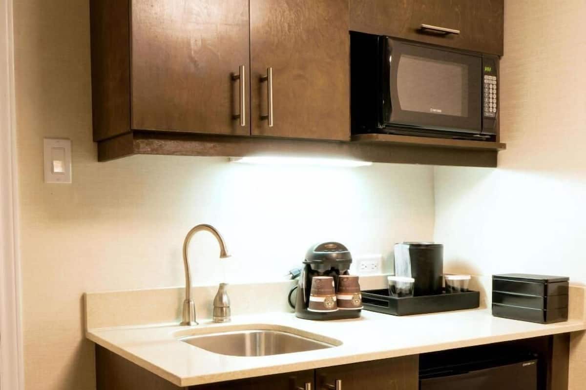 Fridge, microwave, coffee/tea maker