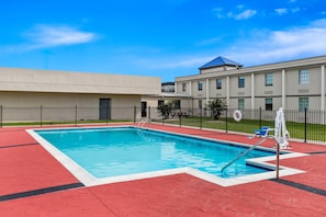 Seasonal outdoor pool, open 10 AM to 6 PM, pool loungers