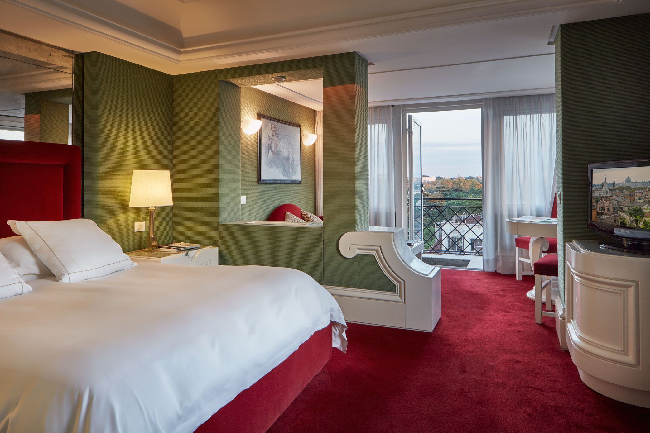 Premium bedding, down comforters, memory foam beds, minibar