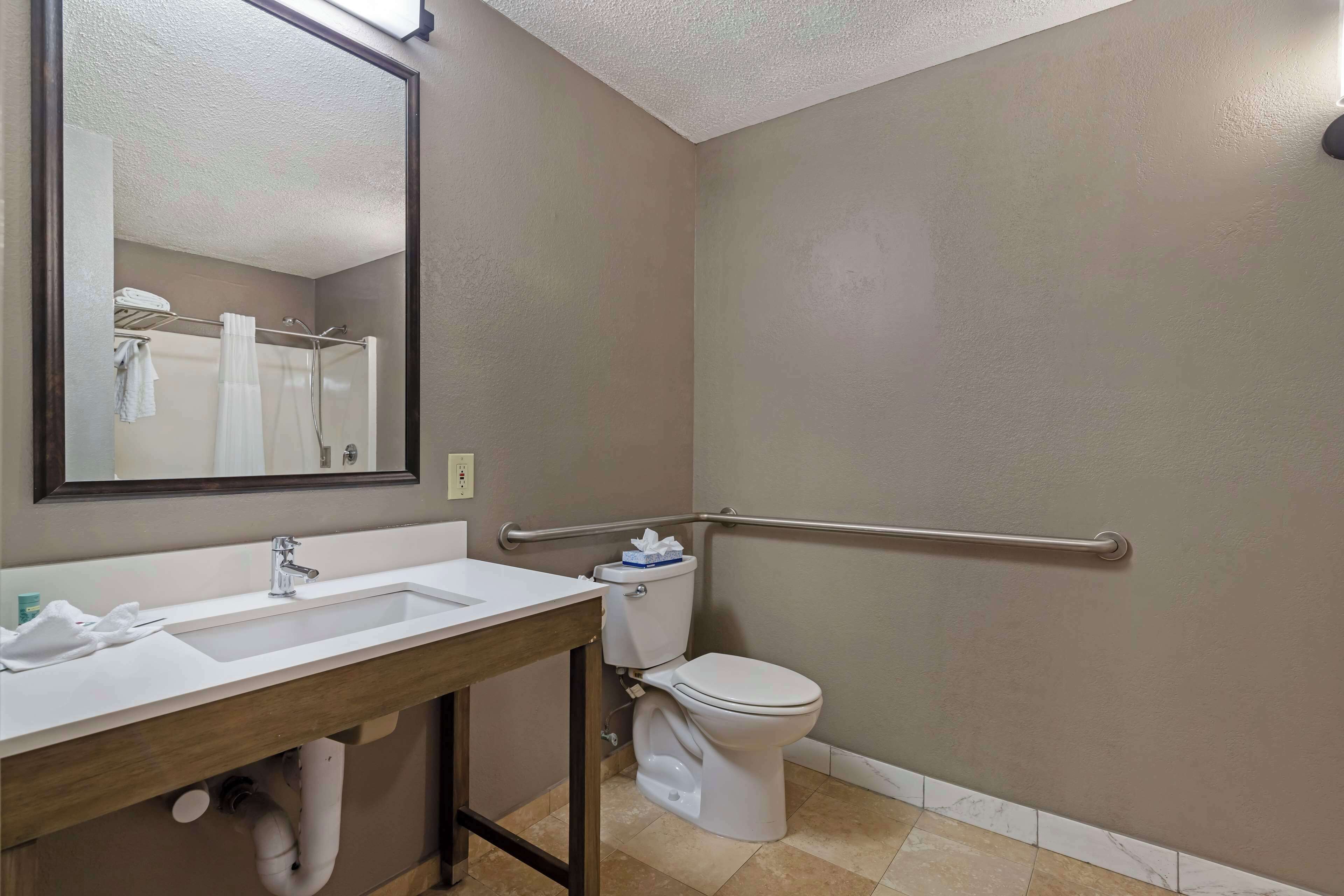 standard room, 1 king bed, accessible, non smoking | bathroom | combined shower/bathtub, eco-friendly toiletries, hair dryer, towels