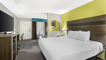 Premium bedding, pillow-top beds, laptop workspace, soundproofing