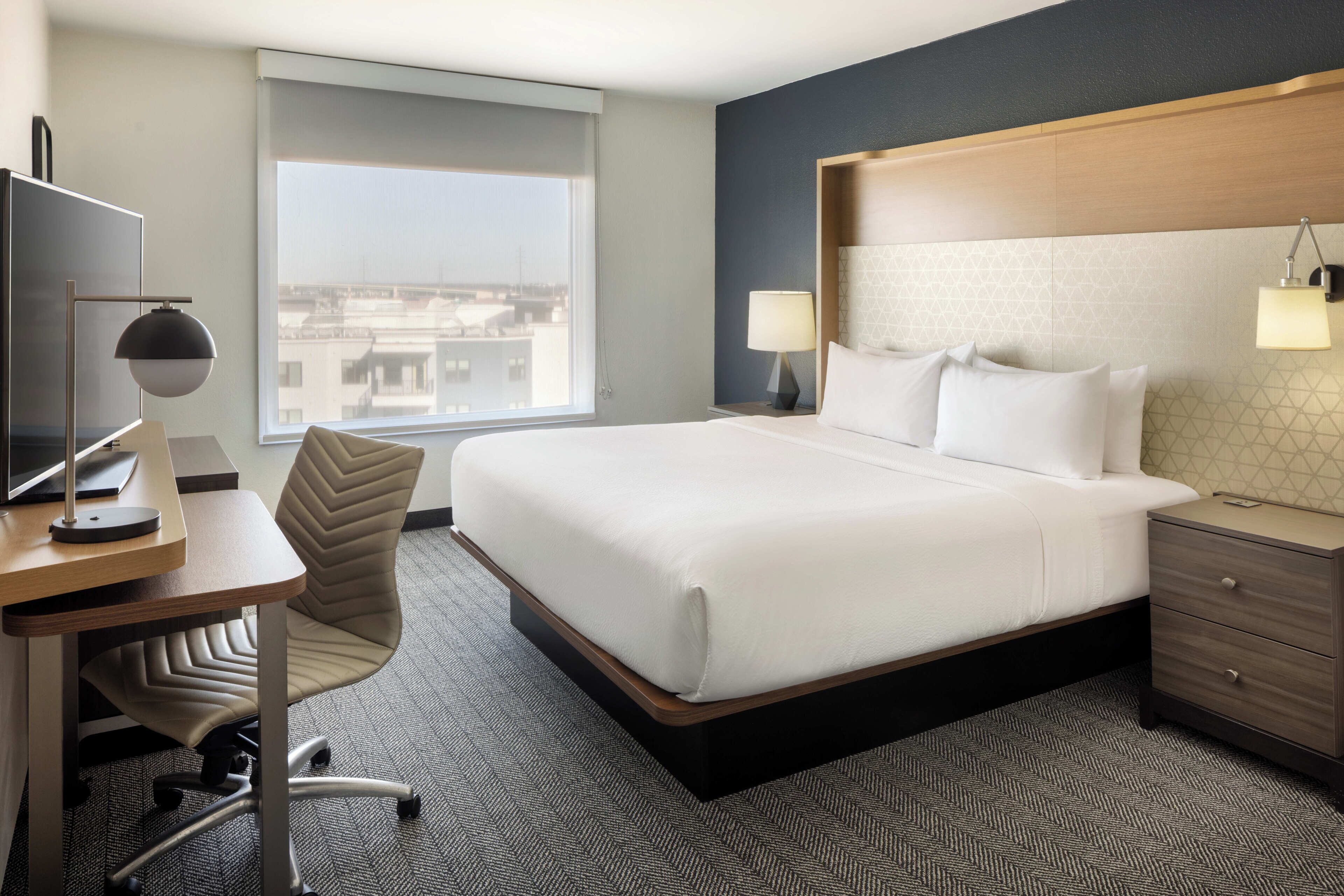 In-room safe, desk, laptop workspace, blackout curtains