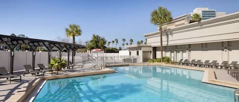 Outdoor pool, open 9 AM to 11 PM, pool umbrellas, sun loungers