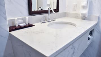 Eco-friendly toiletries, hair dryer, towels, soap
