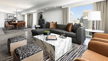 Presidential Suite, 1 Bedroom | Living area | 55-inch flat-screen TV with cable channels, TV, pay movies