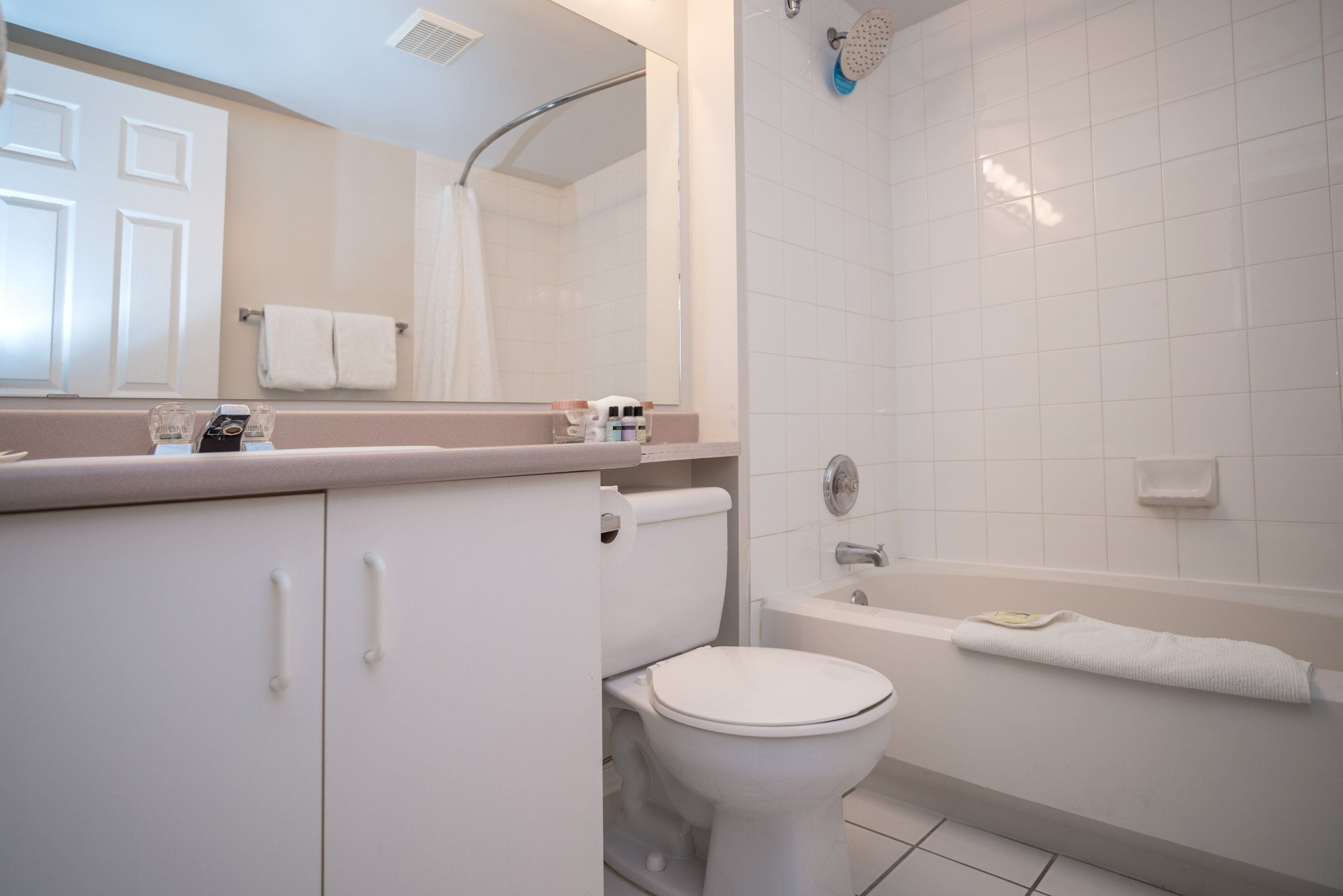 Tina con regadera, amenidades de baño gratuitas, secadora de cabello 