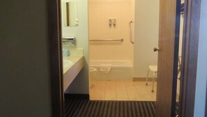 Room, 2 Queen Beds, Accessible, Non Smoking (Bathtub with Grab Bars) | Bathroom | Combined shower/bathtub, hair dryer, towels - Travelodge by Wyndham Stratton (Stratton)