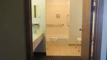 Room, 2 Queen Beds, Accessible, Non Smoking (Bathtub with Grab Bars) | Bathroom | Combined shower/tub, hair dryer, towels