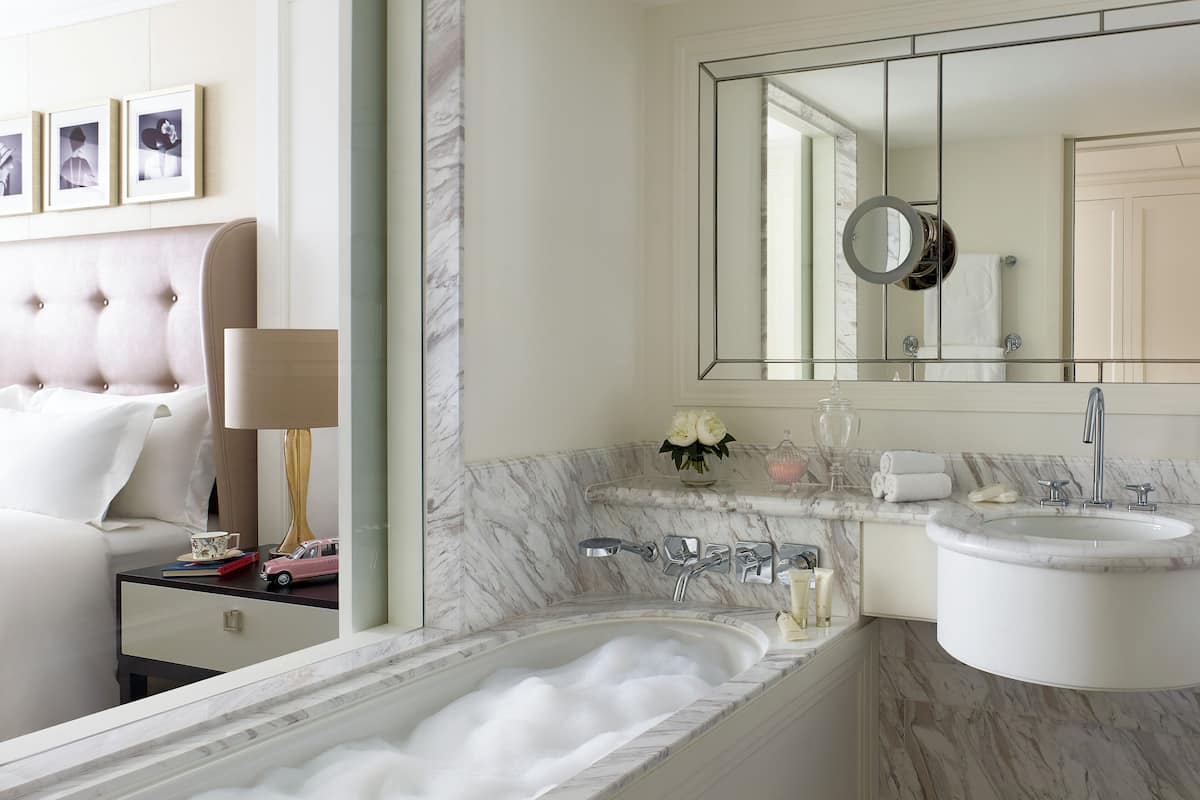 separate bathtub and shower, free toiletries, hair dryer, bathrobes