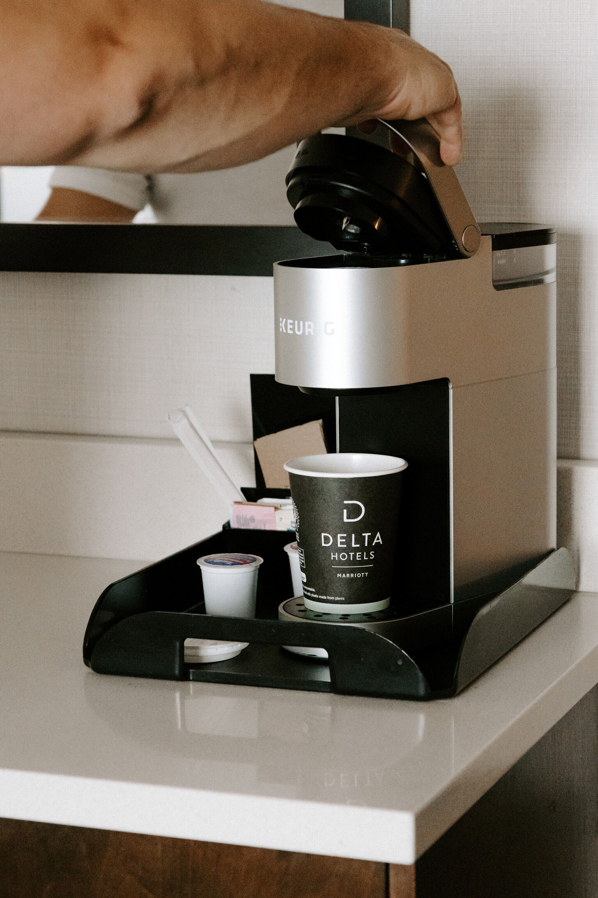 hypo-allergenic bedding, desk, laptop workspace, blackout curtains