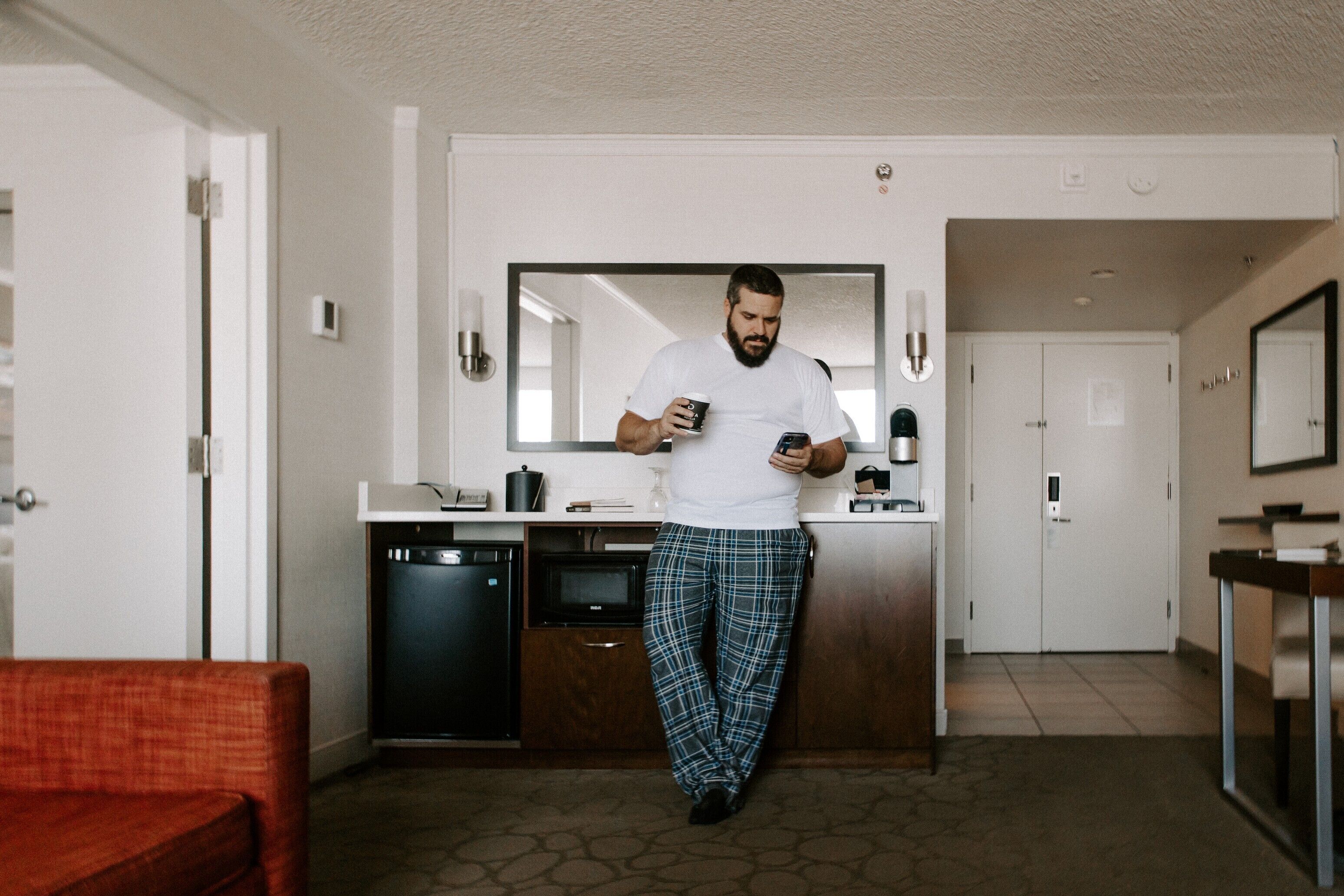 hypo-allergenic bedding, desk, laptop workspace, blackout curtains