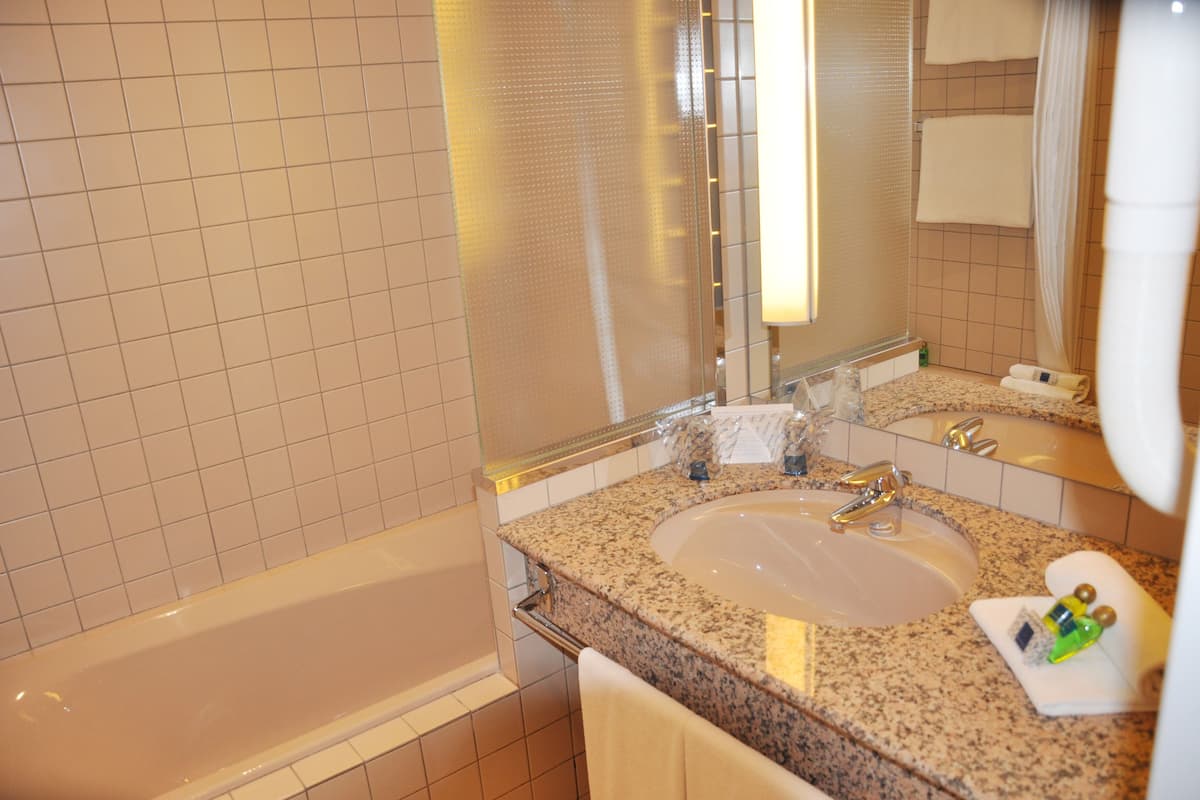 superior double room, 1 double bed with sofa bed | bathroom | deep-soaking bathtub, eco-friendly toiletries, hair dryer, towels