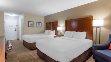 Desk, laptop workspace, blackout curtains, iron/ironing board