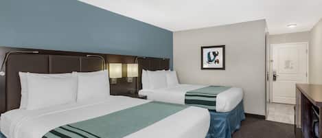 Standard Room, 2 Queen Beds, Non Smoking, Refrigerator & Microwave | In-room safe, desk, laptop workspace, soundproofing