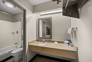 Bañera con ducha, artículos de tocador gratuitos, secador de pelo