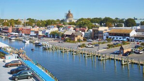 A waterfront area with boats docked, a clear sky, and buildings in the background. - Annapolis Waterfront Hotel, Autograph Collection (Annapolis)