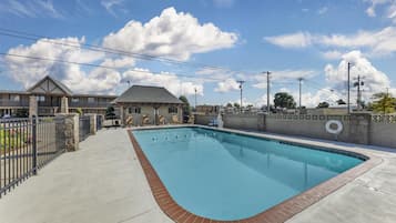 Outdoor pool, open 10:00 AM to 10 PM, free cabanas, pool umbrellas