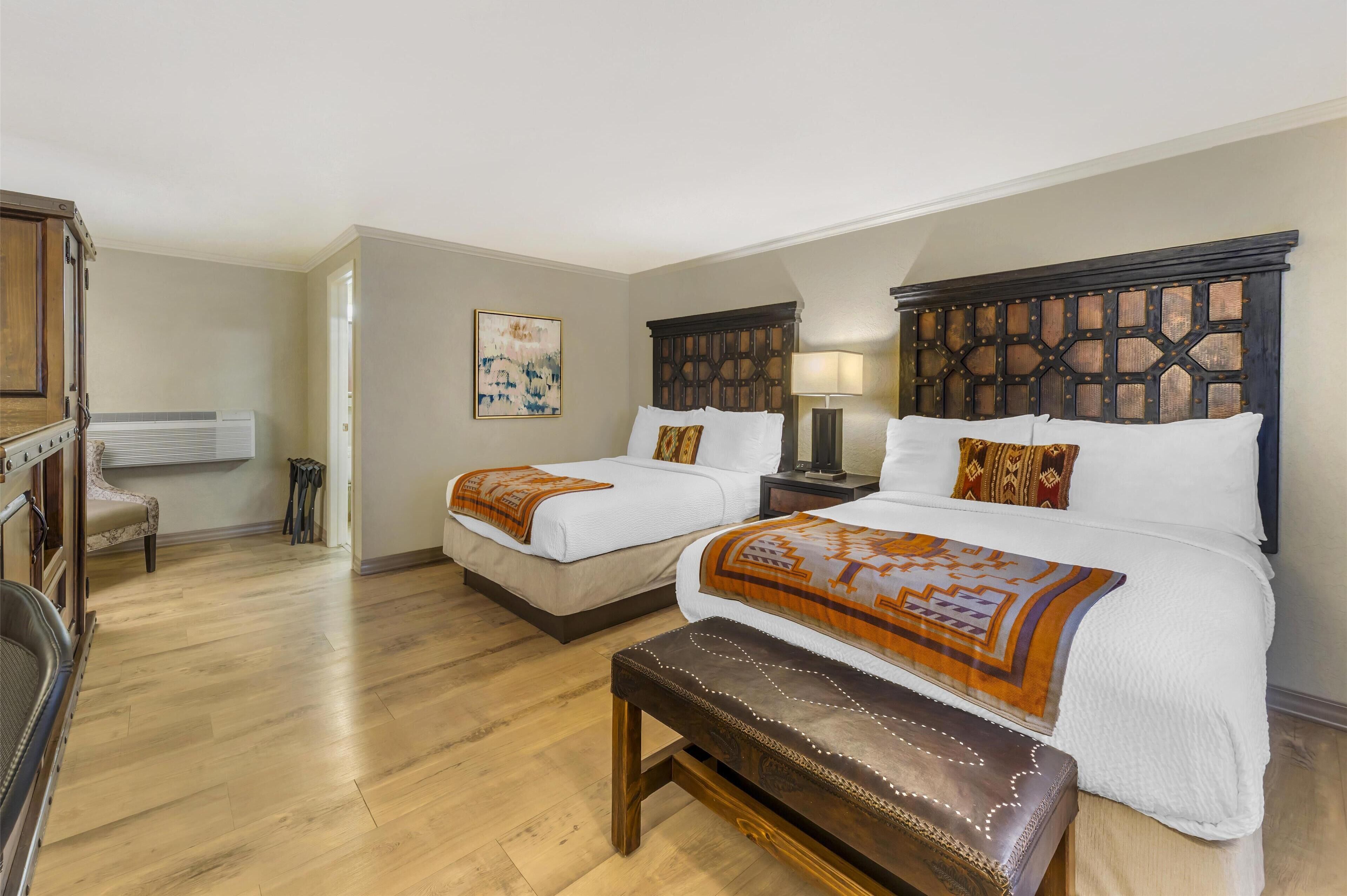 standard room, 2 double beds, non smoking, refrigerator & microwave | pillow-top beds, desk, iron/ironing board, cots/infant beds