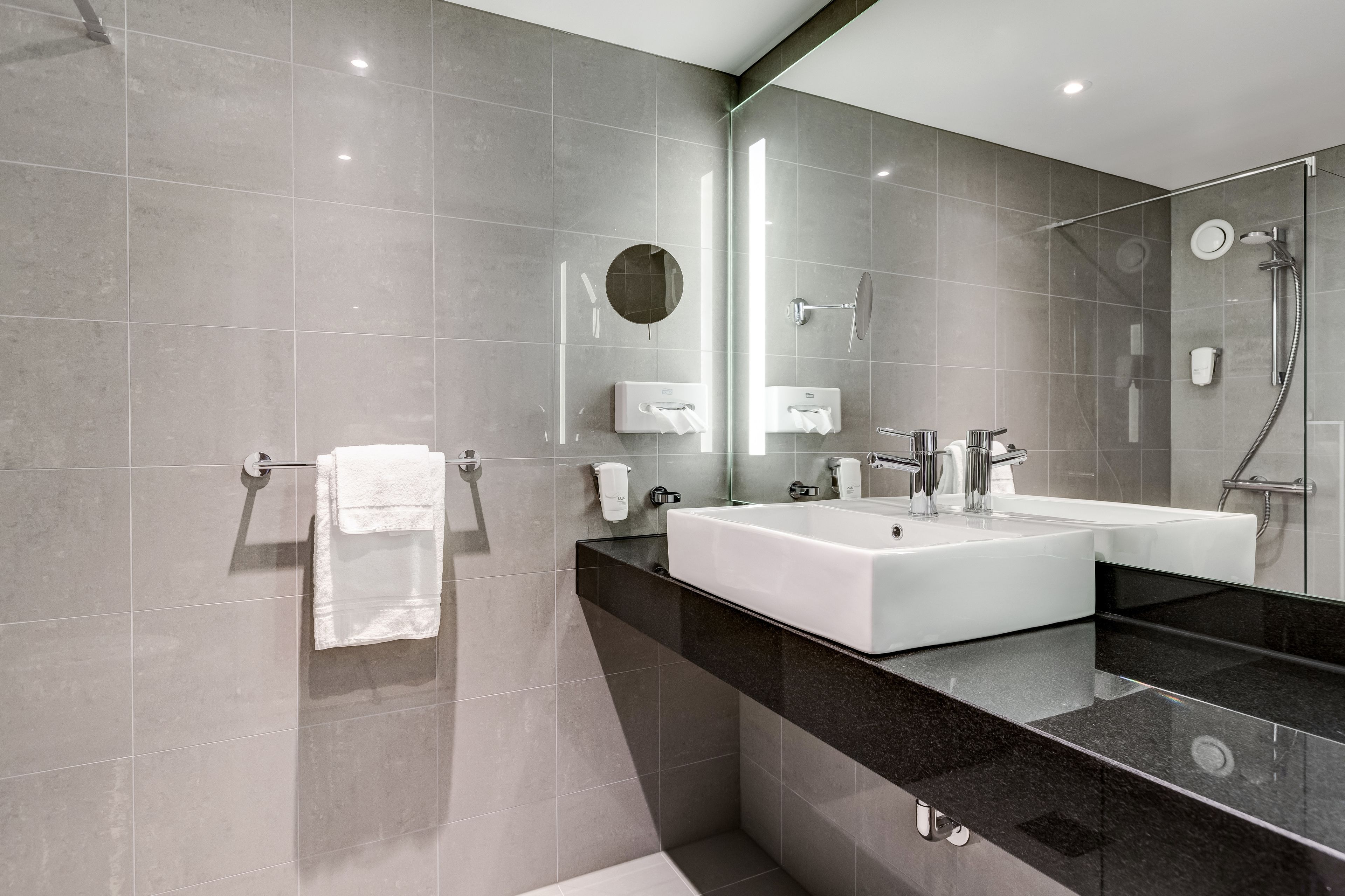 free toiletries, hair dryer, towels