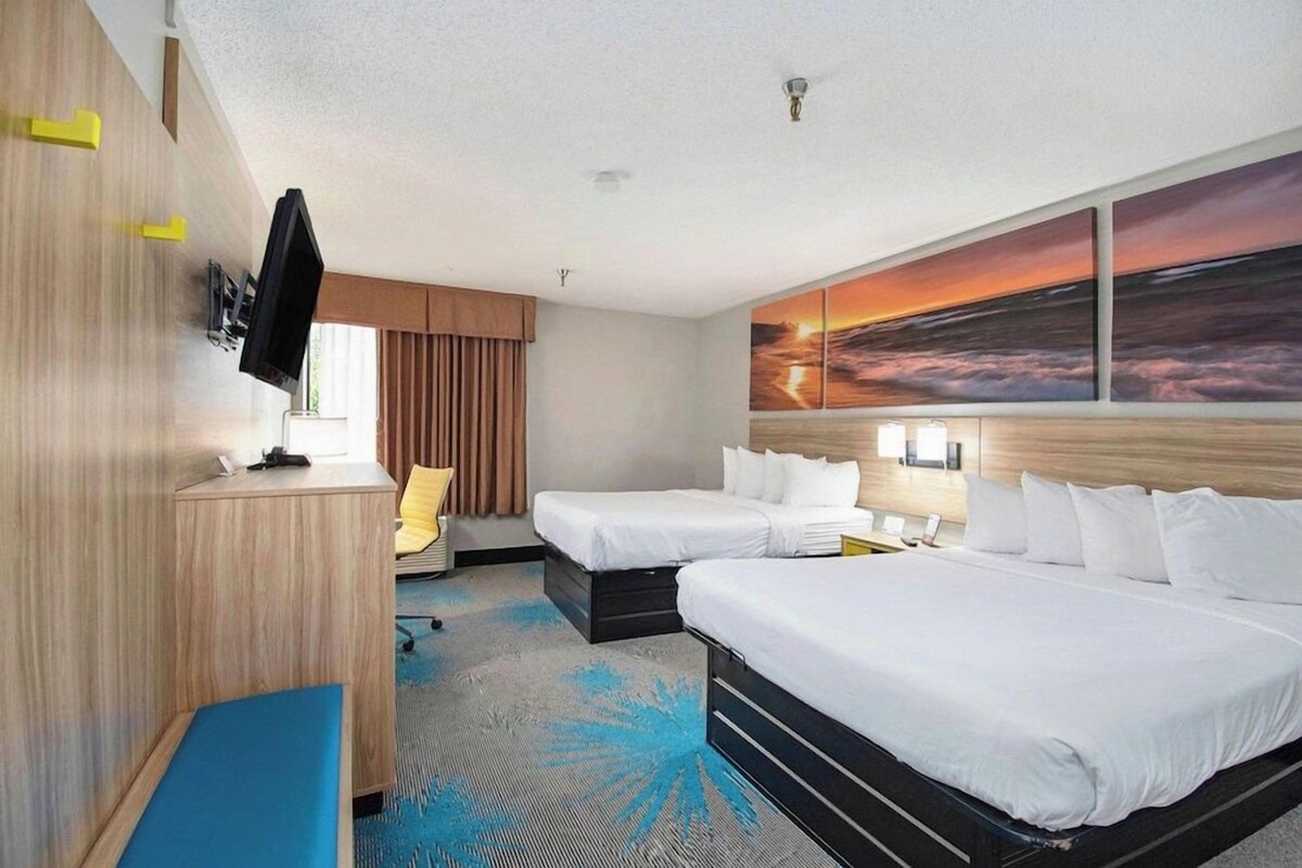 Desk, blackout drapes, cribs (free), WiFi (free)