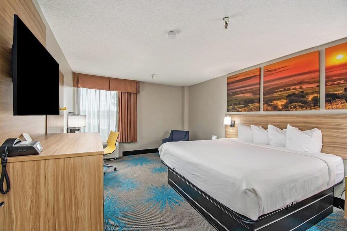 Desk, blackout drapes, cribs (free), WiFi (free)