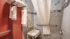 Room, 2 Queen Beds, Accessible, Non Smoking (Mobility, Roll-In Shower) | Bathroom | Combined shower/tub, free toiletries, hair dryer, towels