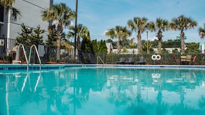 Outdoor pool, open 9:00 AM to 10:00 PM, sun loungers