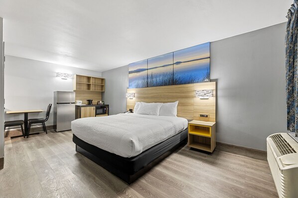 Premium bedding, down comforters, pillowtop beds, desk