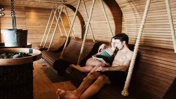 Couples treatment rooms, sauna, hot tub, steam room, body treatments