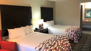 Desk, blackout curtains, free cots/infant beds, free WiFi