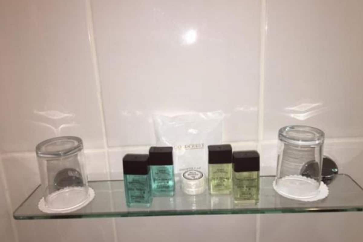 free toiletries, hair dryer, towels