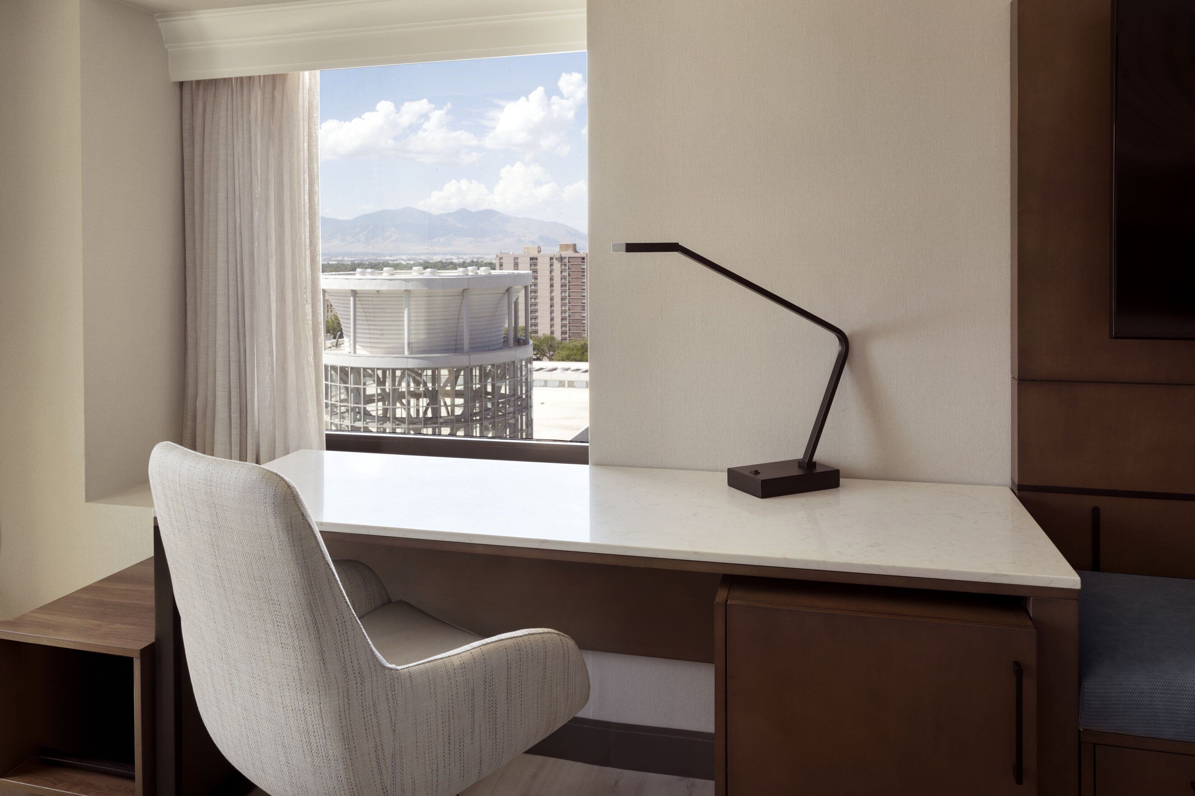 premium bedding, pillow-top beds, desk, blackout curtains