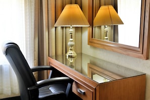 Premium bedding, pillowtop beds, desk, blackout drapes