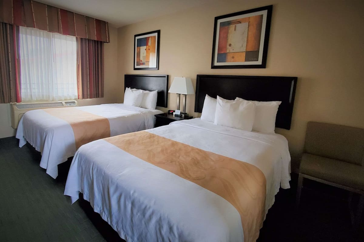 Standard Room, 2 Double Beds, Non Smoking | Desk, laptop workspace, blackout curtains, iron/ironing board