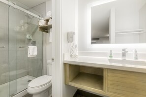 Shower, free toiletries, hair dryer, towels