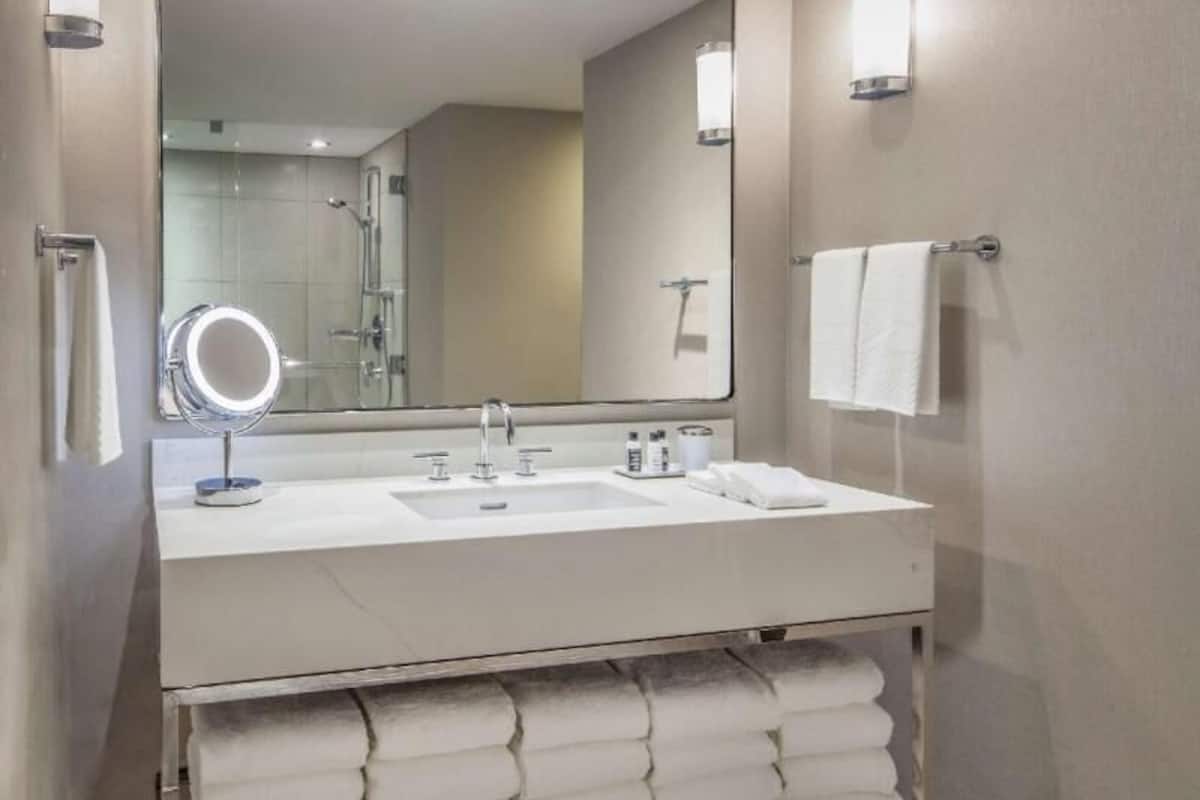 Bathroom | Shower, free toiletries, hair dryer, bathrobes