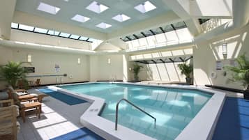 Indoor pool, open 9:00 AM to 9:00 PM, sun loungers