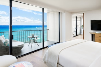 Pillowtop beds, in-room safe, desk, laptop workspace at Waikiki Beach Marriott Resort & Spa