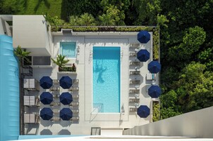 Outdoor pool, open 6:00 AM to 8:00 PM, pool umbrellas, sun loungers