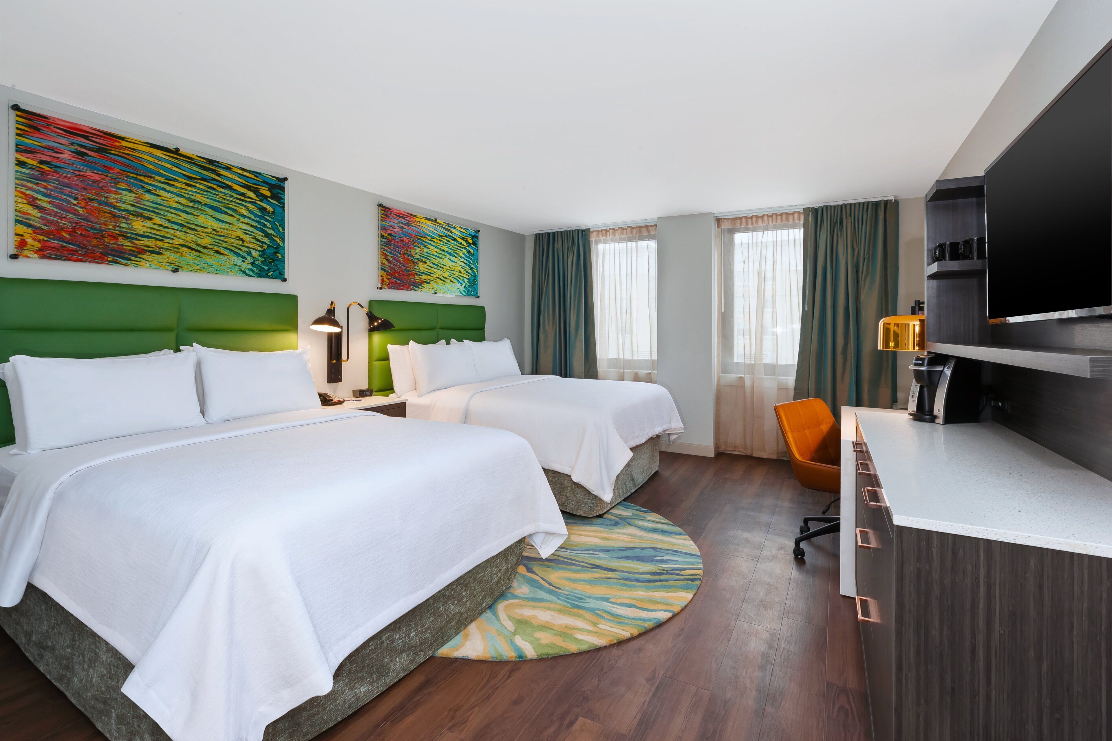 standard room, 2 queen beds | premium bedding, in-room safe, desk, laptop workspace