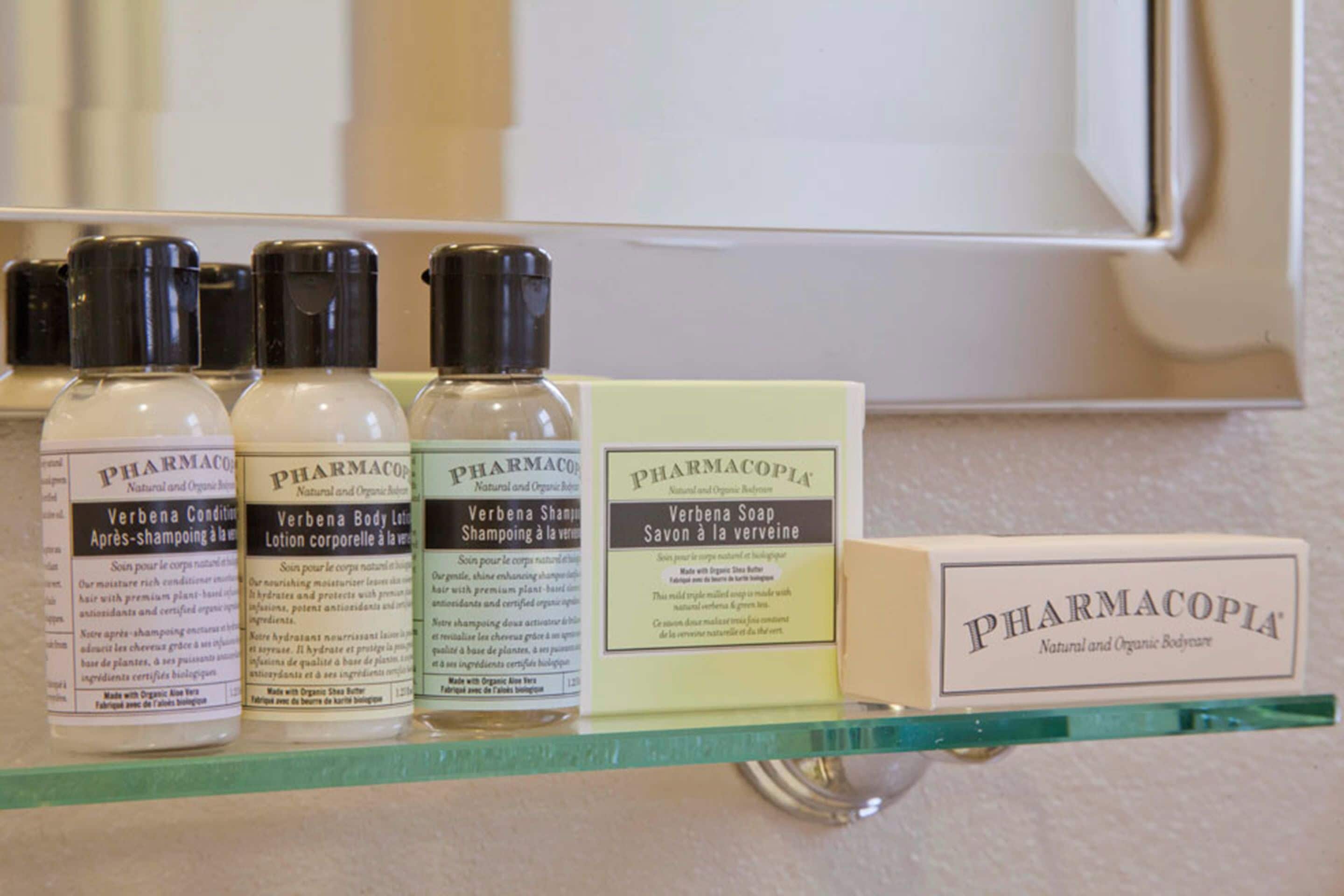 eco-friendly toiletries, bathrobes, towels, shampoo