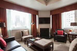 Suite, 1 Bedroom, Kitchen | Living room | 45-inch LED TV with cable channels, TV, pay films
