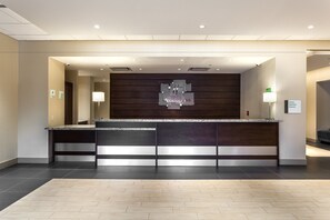 Welcome to the hotel reception, where friendly staff are available to assist with your stay.